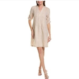 J. MCLAUGHLIN Riviera Loose Fit Linen Midi Dress In Beige Button Down Sz X-Large